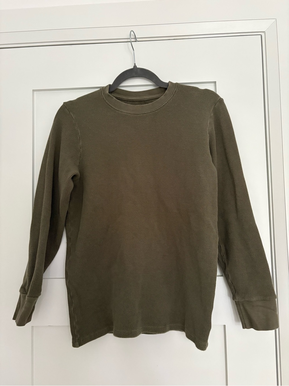 Women's Olive Waffle Long-Sleeve Crewneck Top